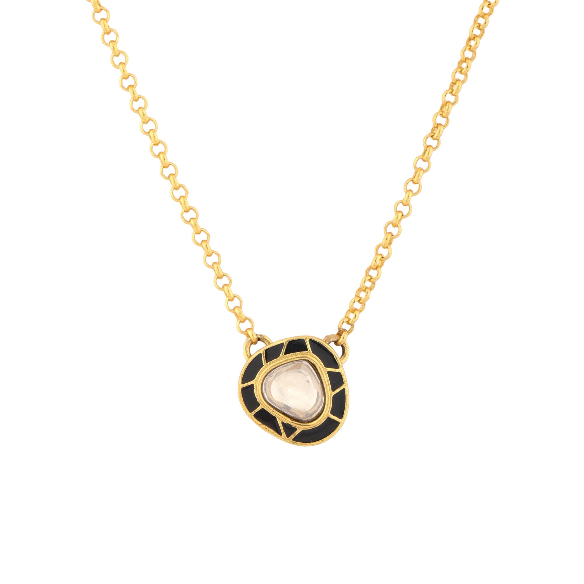 Moonlit Kundan Pendant Necklace - Black