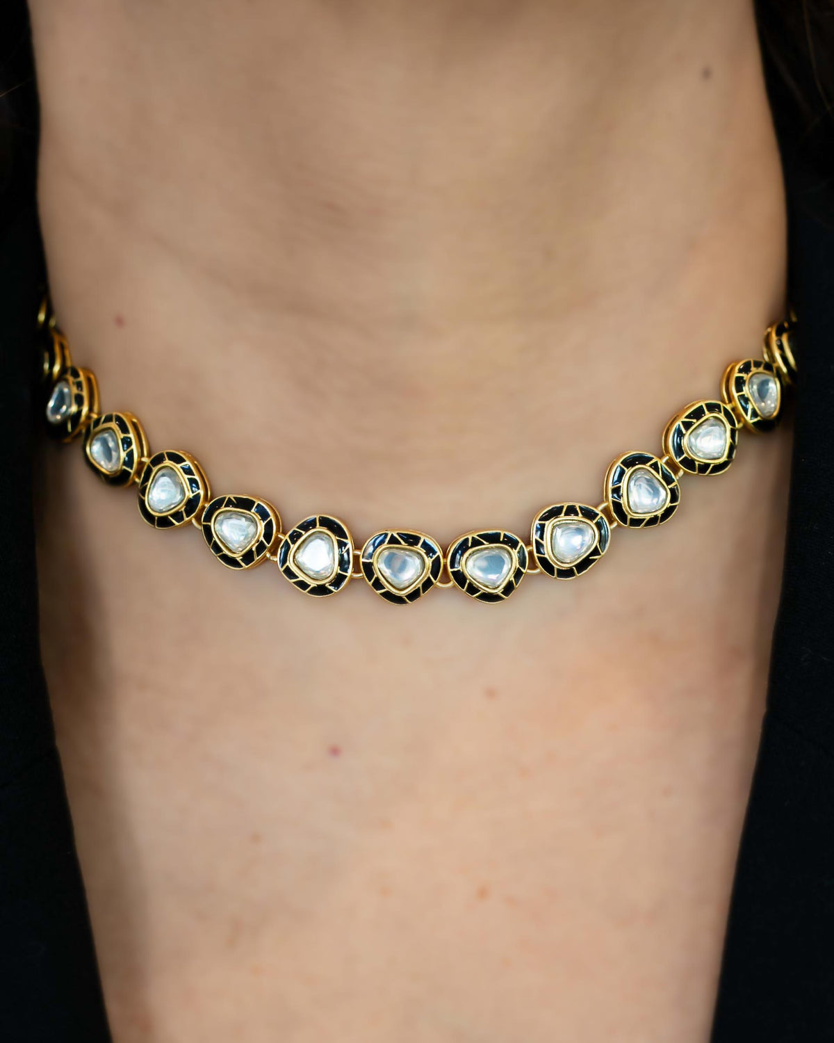 Royal Flip Kundan Necklace - Black