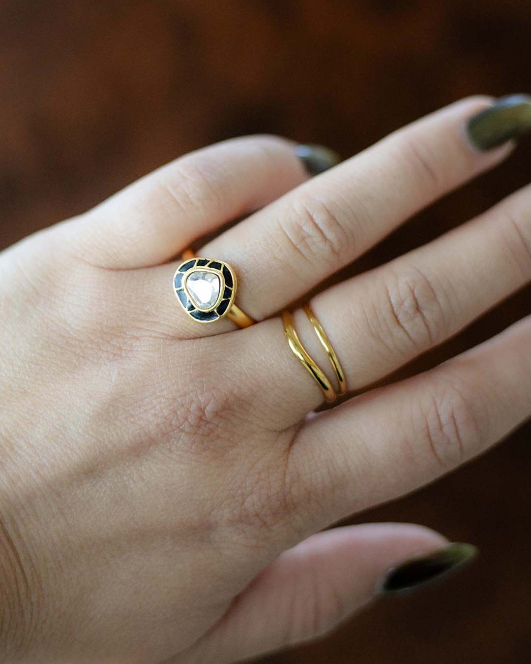 Midnight Glow Kundan Ring - Black