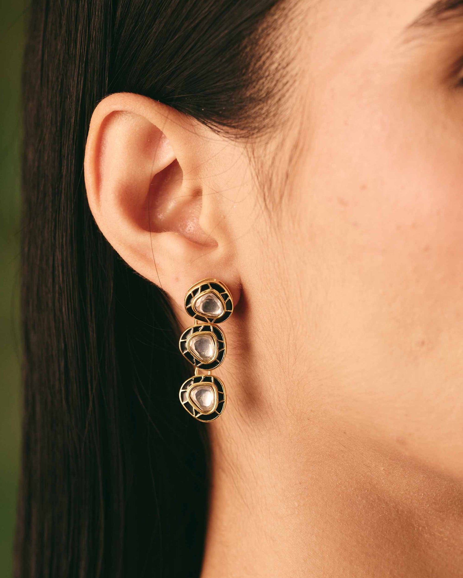 Regal 3-Drop Kundan Earrings