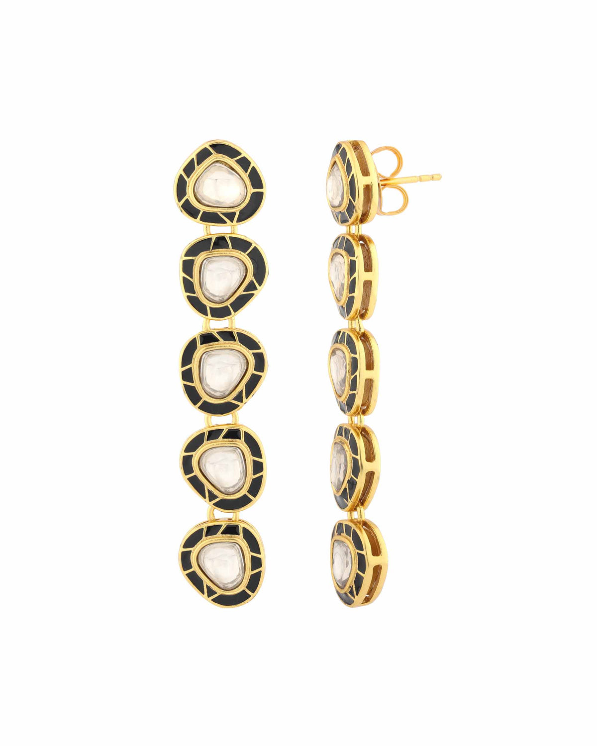 Grand Regal 5-Drop Kundan Earrings - Black
