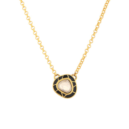 Moonlit Kundan Pendant Necklace - Black
