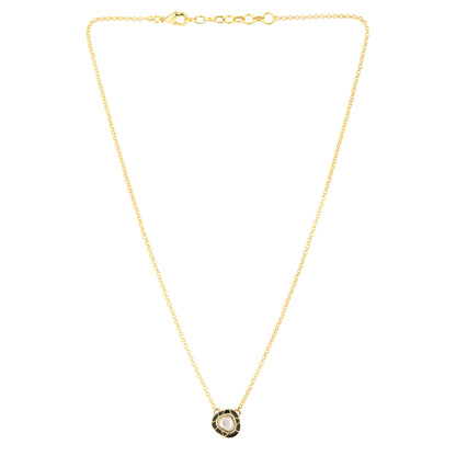 Moonlit Kundan Pendant Necklace - Black