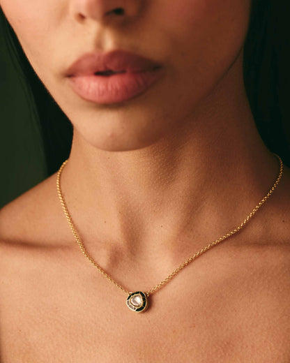 Moonlit Kundan Pendant Necklace - Black