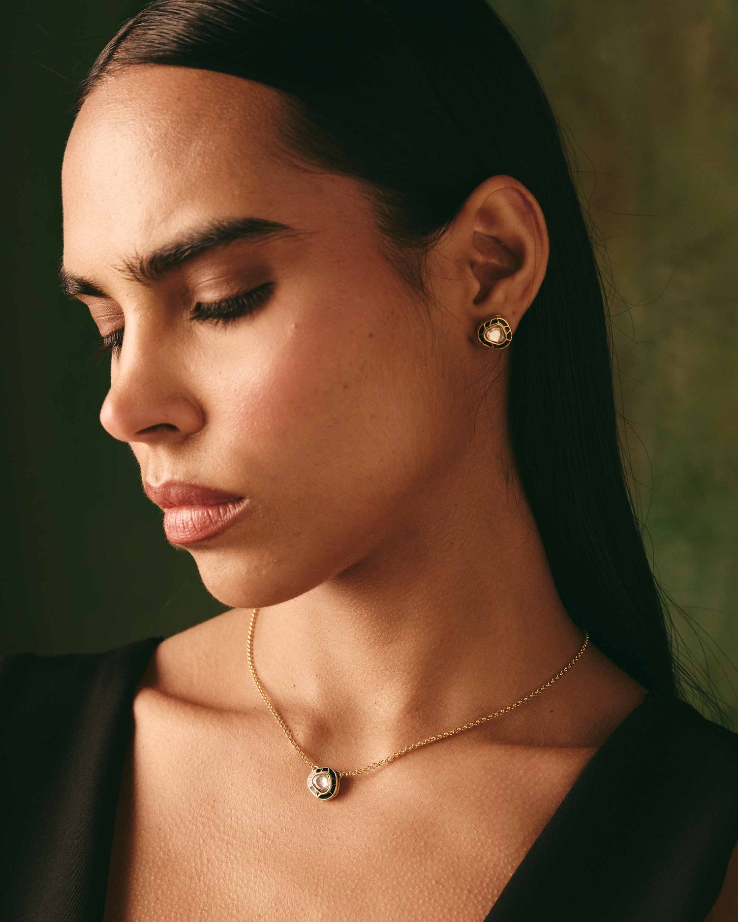 Moonlit Kundan Studs - Black