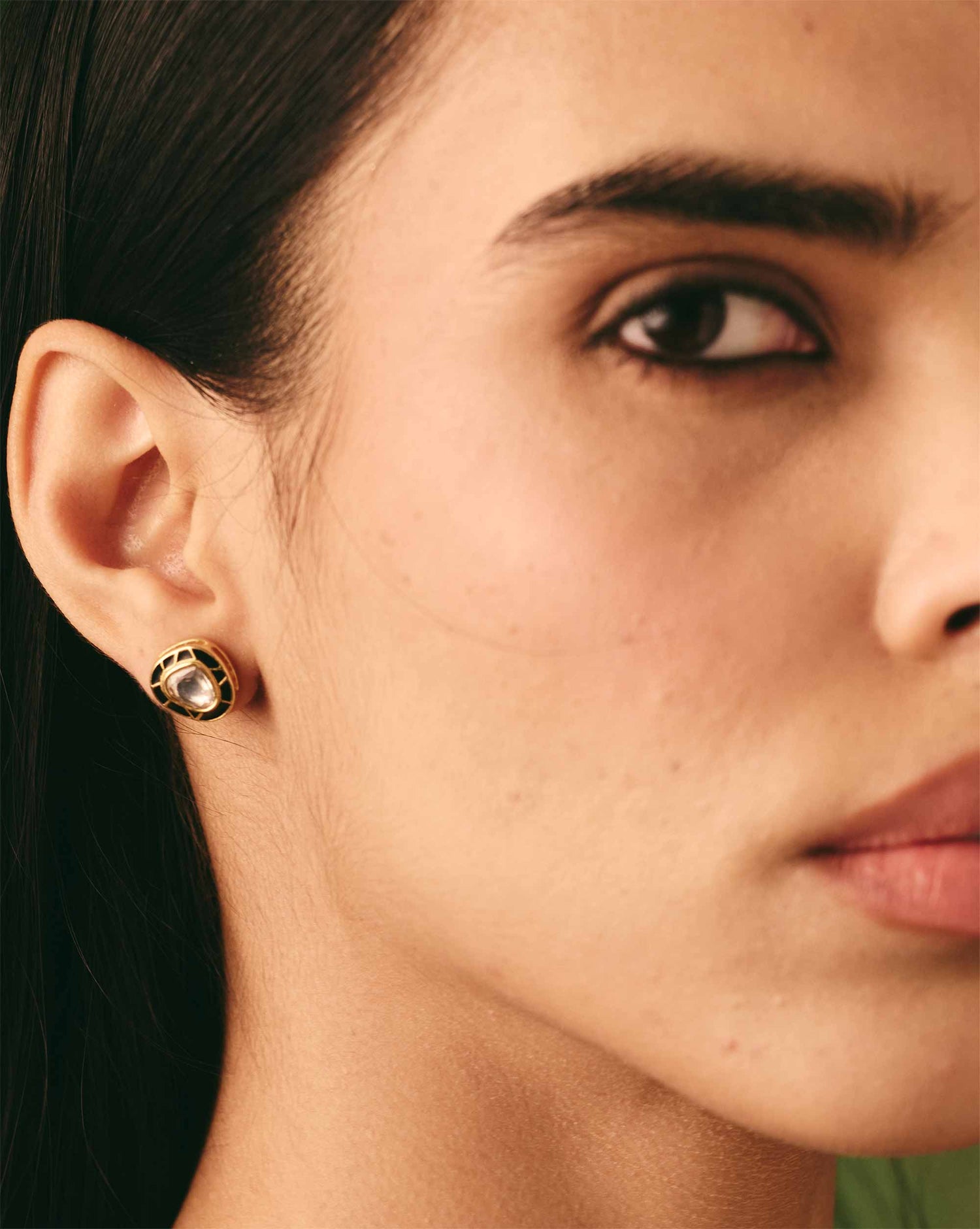 Moonlit Kundan Studs - Black