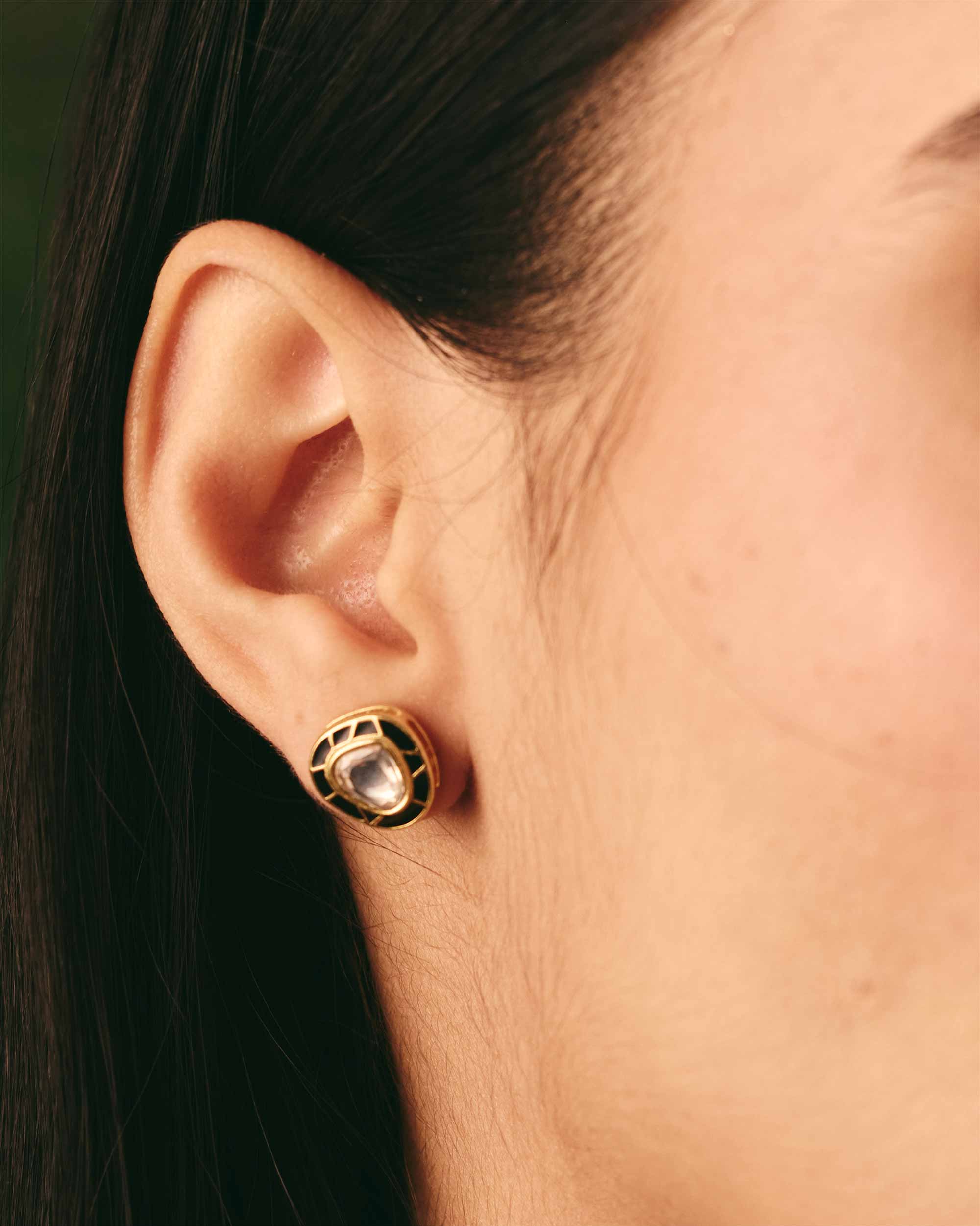 Moonlit Kundan Studs - Black