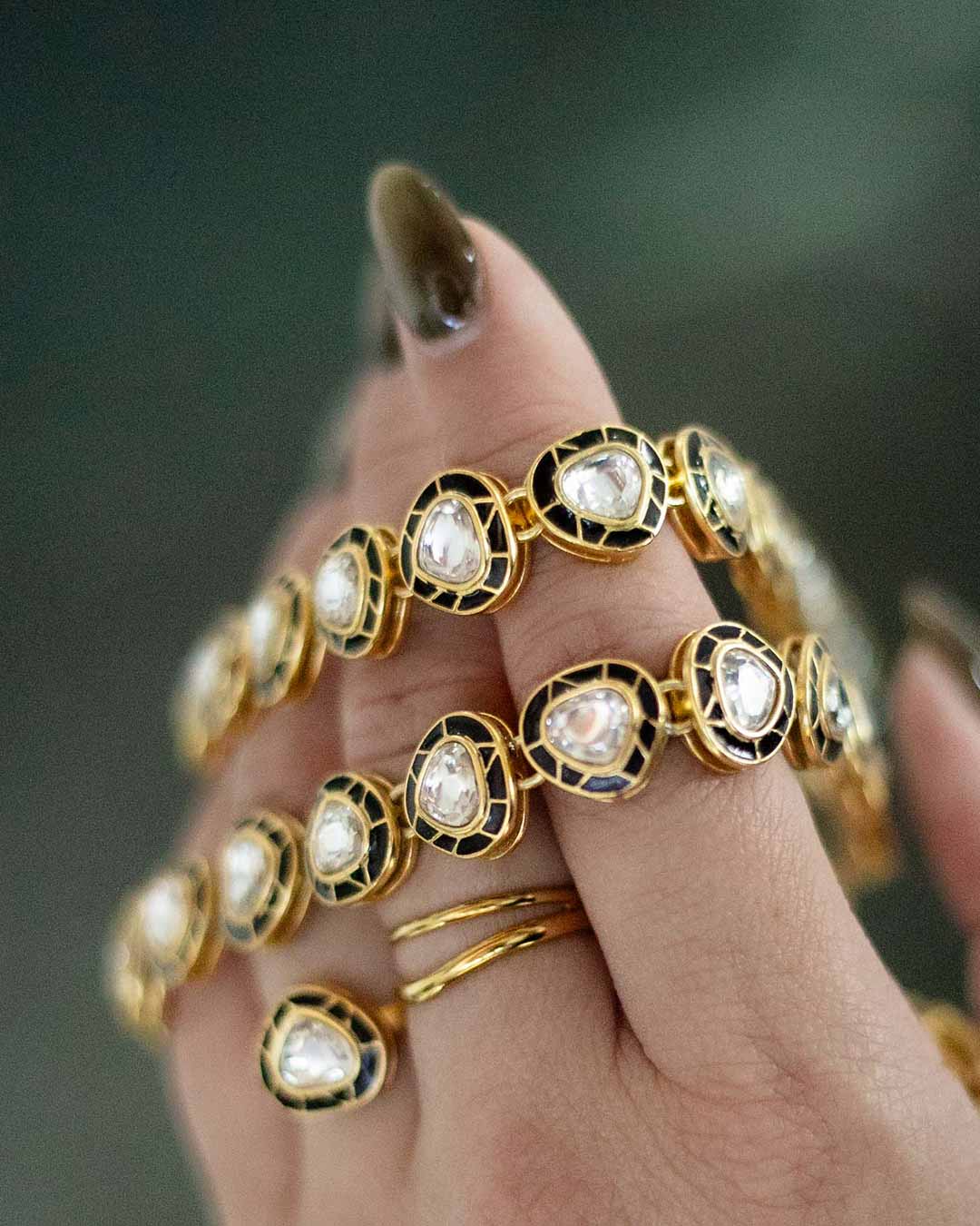 Midnight Glow Kundan Ring - Black