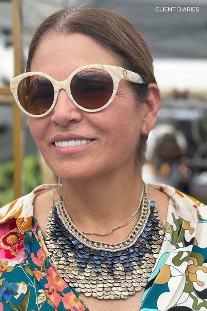 Nefertiti Medium - Navy &amp; Silver Bubbles